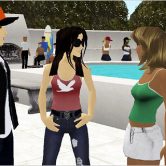 Avatars around pool in Virtual Laguna Beach