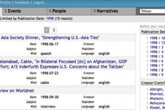 Screenshot of document search in US-Iran Missed Opportunities project