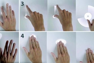 Fig. 1. Six interaction modalities, four based on hand gesture input and two on visual feedback.