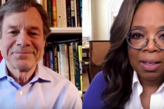 Screen capture of Alan Lightman speaking with Oprah Winfrey